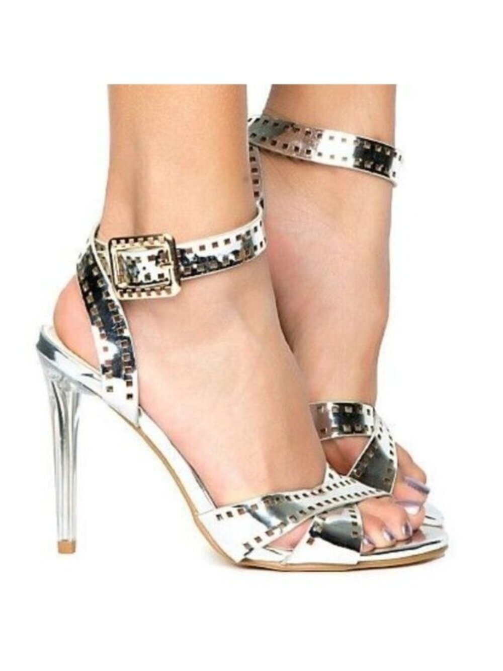 Cape Robbin Silver Metallic Wrap Around Anklet Stiletto Heels Formal Bridal Sz 7